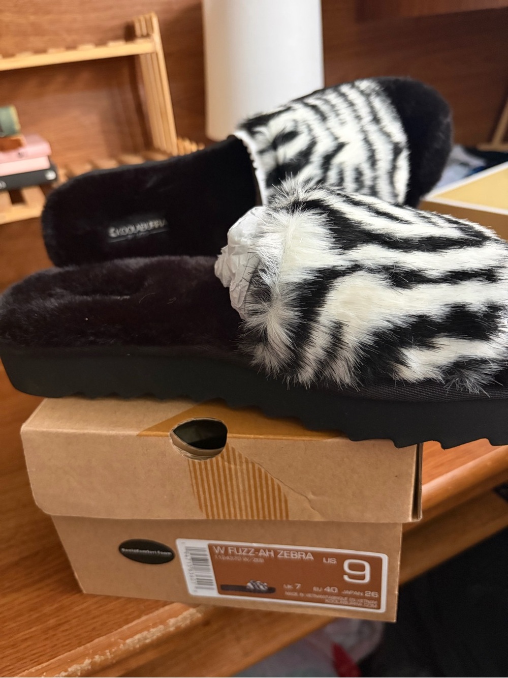 Koolaburra Zebra Faux Fur Slide Sandals - Black & White